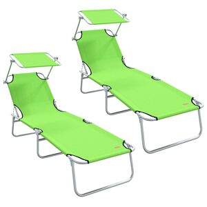 vidaXL Folding Sun Lounger with Canopy Steel Apple Green