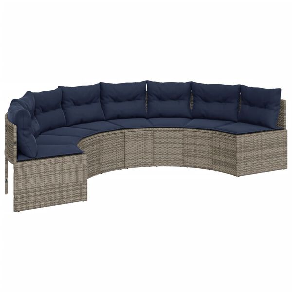 vidaXL Garden Sofa with Table and Cushions Half-Round Grey Poly Rattan