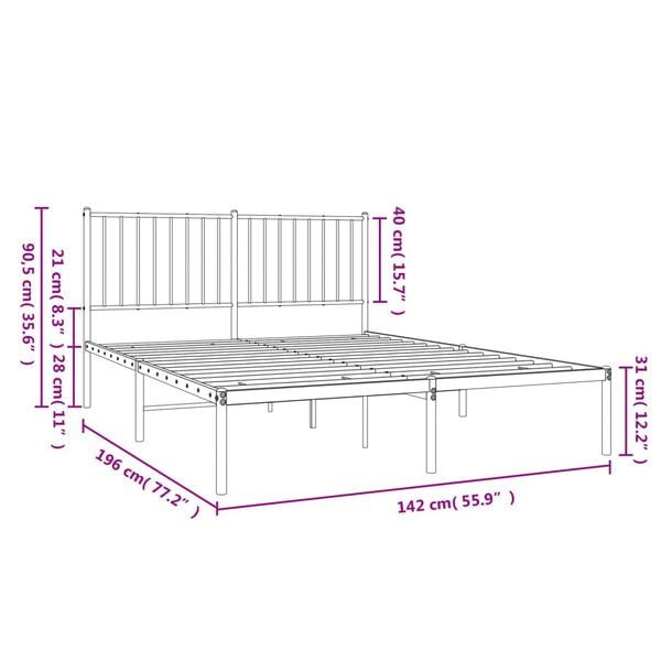 vidaXL Metal Bed Frame without Mattress with Headboard Black 135x190cm