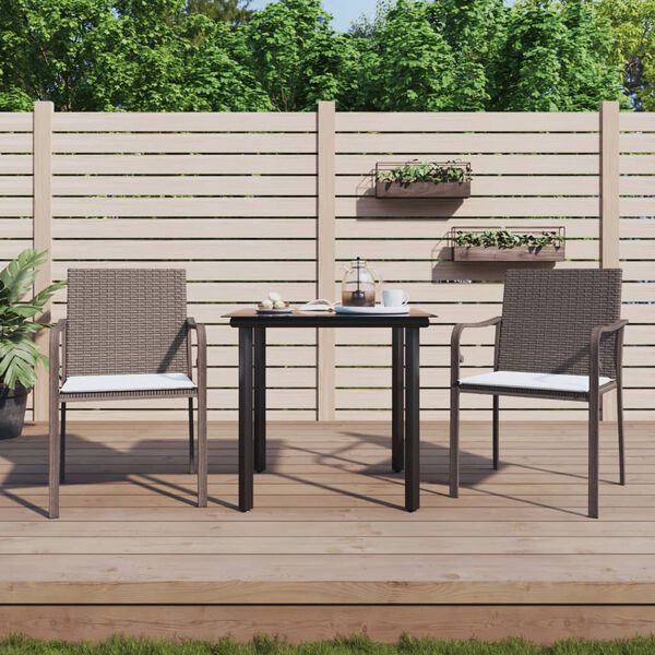 vidaXL 3 Piece Garden Dining Set with Cushions Poly Rattan and Steel