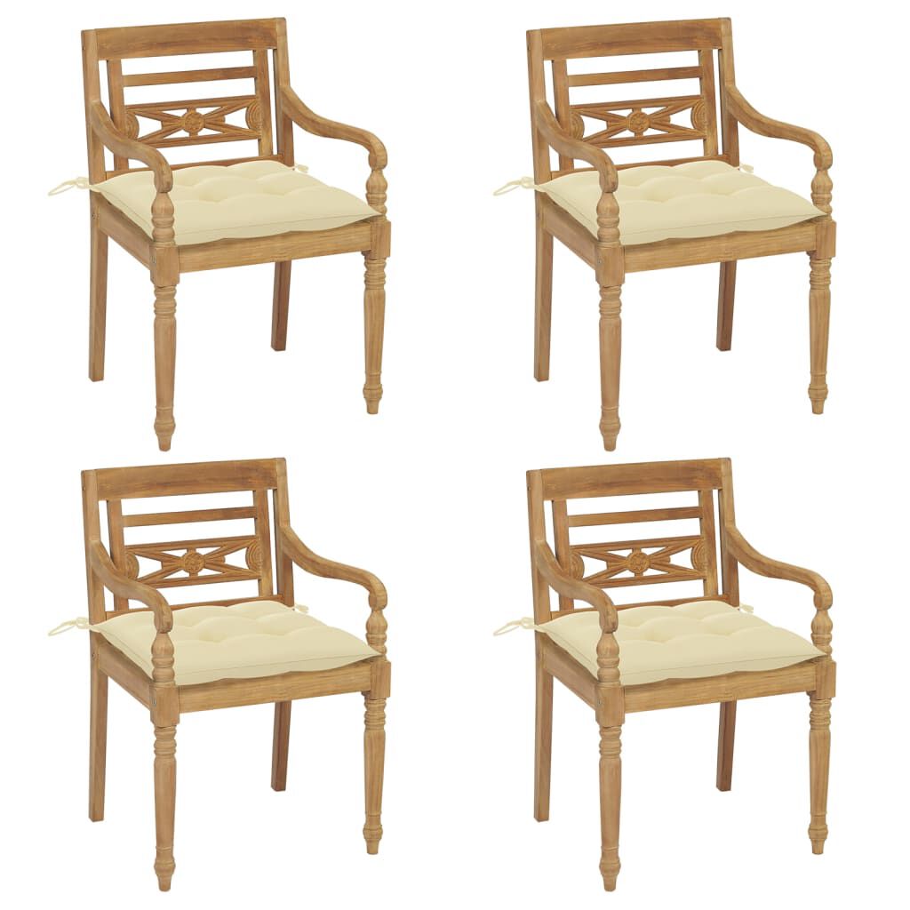 vidaXL Batavia Chairs with Cushions 4 pcs Solid Teak Wood