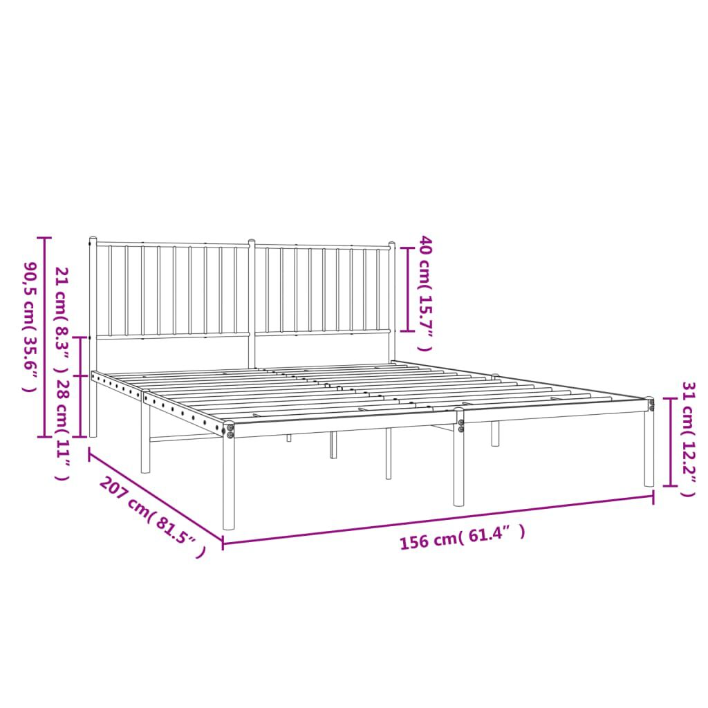 vidaXL Metal Bed Frame without Mattress with Headboard White 150x200cm