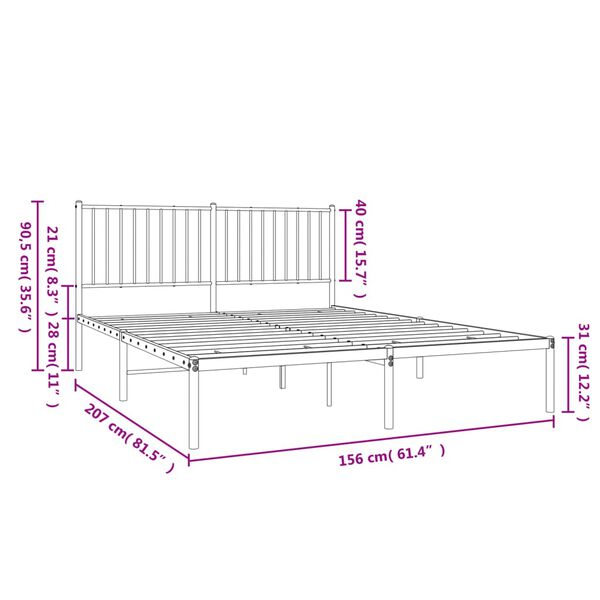 vidaXL Metal Bed Frame without Mattress with Headboard White 150x200cm
