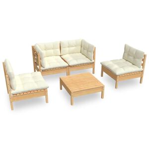 vidaXL 5 Piece Garden Lounge Set with Cream Cushions Solid Pinewood