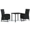 vidaXL 3 Piece Garden Dining Set with Cushions Black