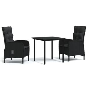 vidaXL 3 Piece Garden Dining Set with Cushions Black