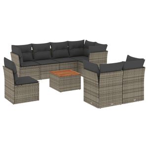 vidaXL 9 Piece Garden Sofa Set with Cushions Grey Poly Rattan