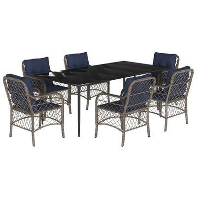 vidaXL 7 Piece Garden Dining Set with Cushions Grey Poly Rattan
