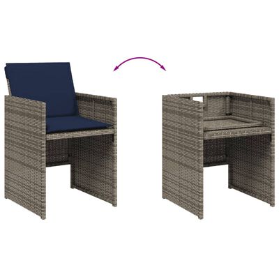 vidaXL 11 Piece Garden Dining Set with Cushions Grey Poly Rattan