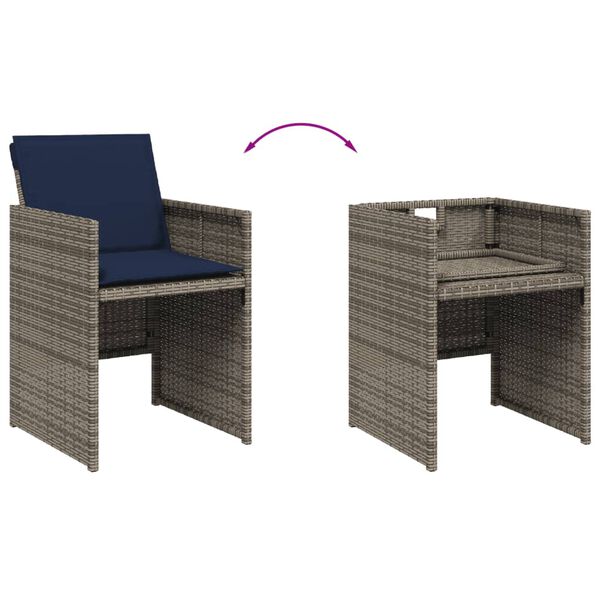 vidaXL 11 Piece Garden Dining Set with Cushions Grey Poly Rattan