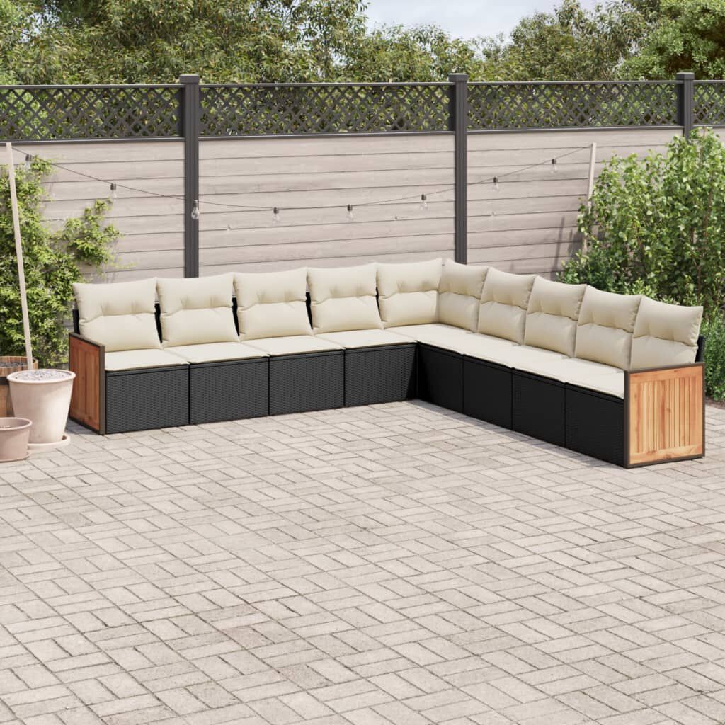 vidaXL 9 Piece Garden Sofa Set with Cushions Black Poly Rattan