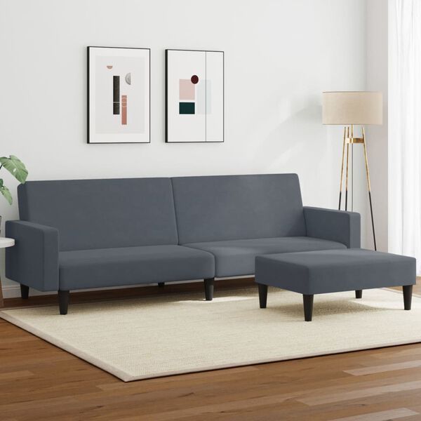 vidaXL 2-Seater Sofa Bed with Footstool Dark Grey Velvet