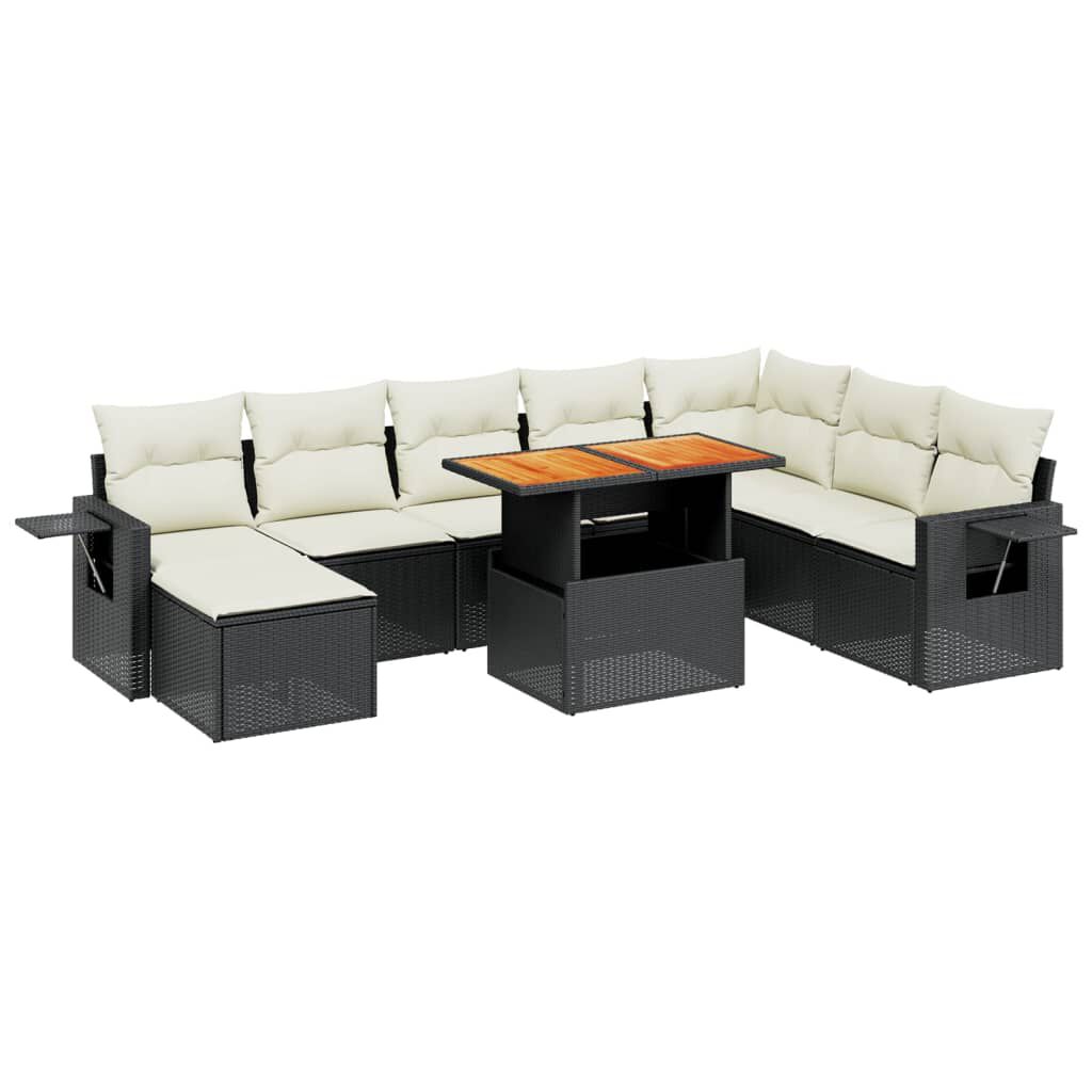 vidaXL 9 Piece Garden Sofa Set with Cushions Black Poly Rattan