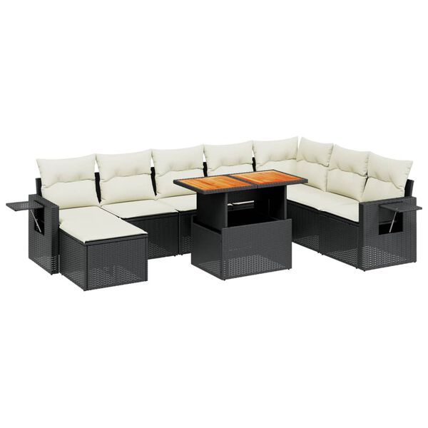 vidaXL 9 Piece Garden Sofa Set with Cushions Black Poly Rattan