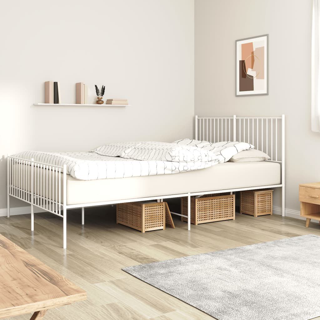 vidaXL Metal Bed Frame without Mattress with Footboard White 150x200cm