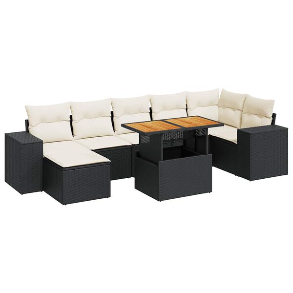 vidaXL 8 Piece Garden Sofa Set with Cushions Black Poly Rattan