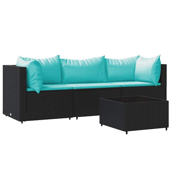 vidaXL 4 Piece Garden Lounge Set with Cushions Black Poly Rattan