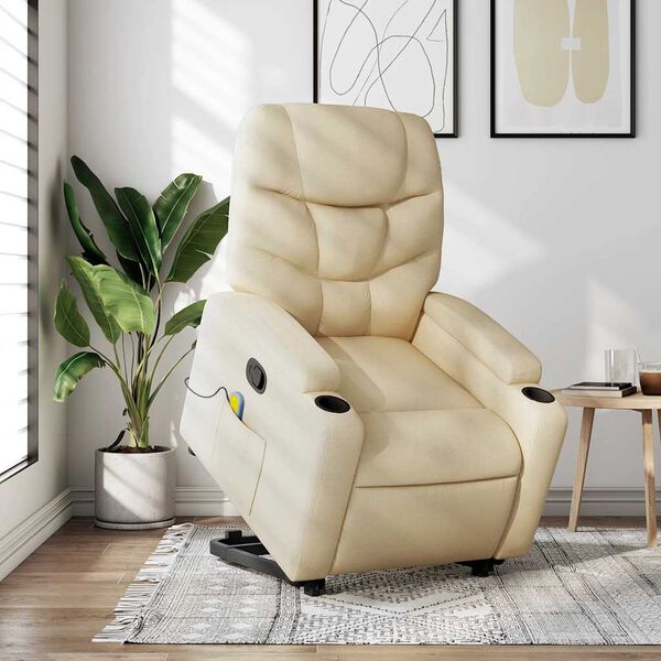 vidaXL Stand up Massage Recliner Chair Cream Fabric