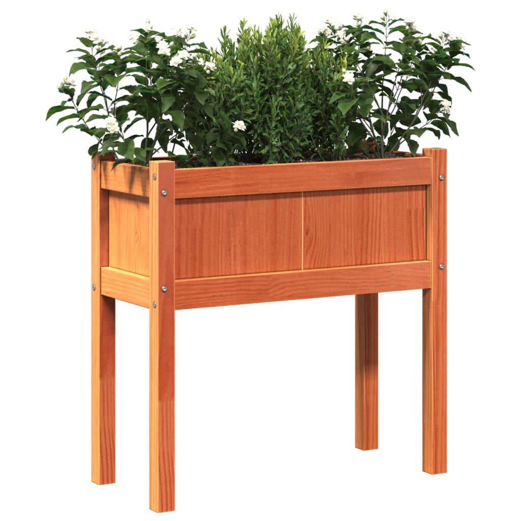 vidaXL Garden Planter with Legs Wax Brown 70x31x70 cm Solid Wood Pine
