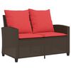 vidaXL Garden Sofa 2-Seater with Cushions&Table Brown Poly Rattan