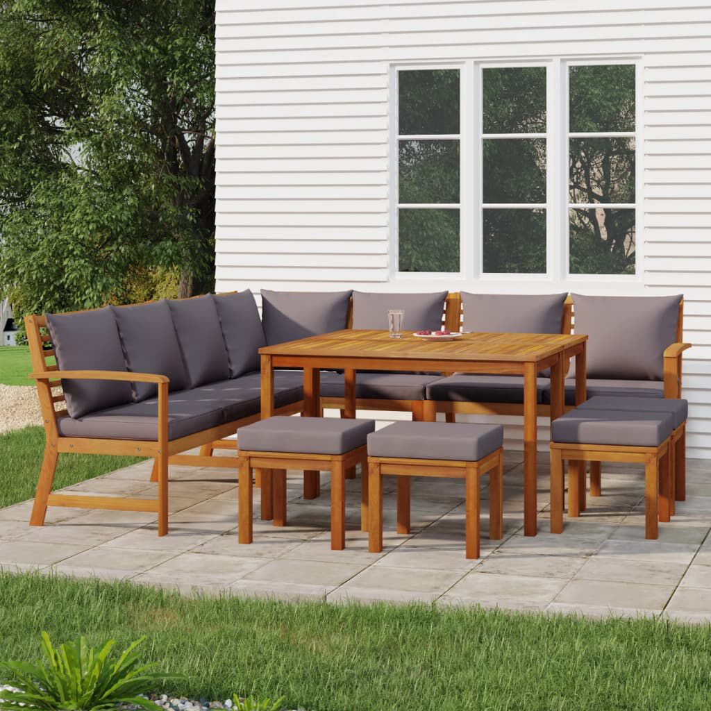 vidaXL 11 Piece Garden Dining Set with Cushions Solid Wood Acacia