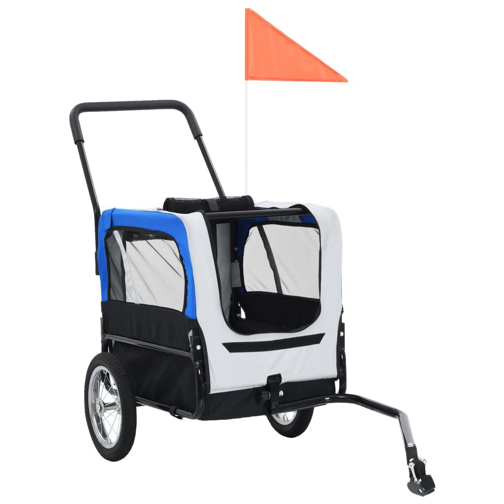 vidaXL 2-in-1 Pet Bike Trailer & Jogging Stroller Grey and Blue