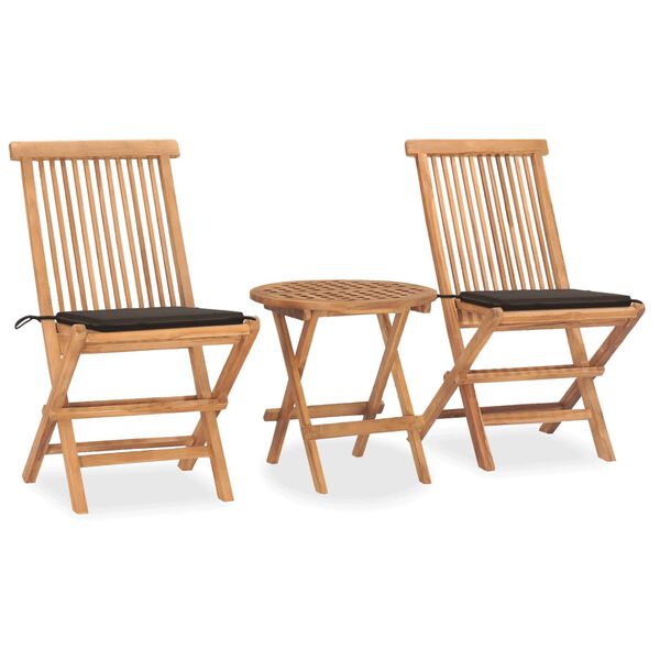 vidaXL 3 Piece Folding Outdoor Dining Set with Cushion Solid Teak Wood