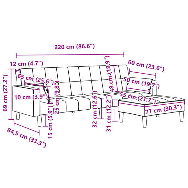 vidaXL 2-Seater Sofa Bed with Footstool Black Fabric
