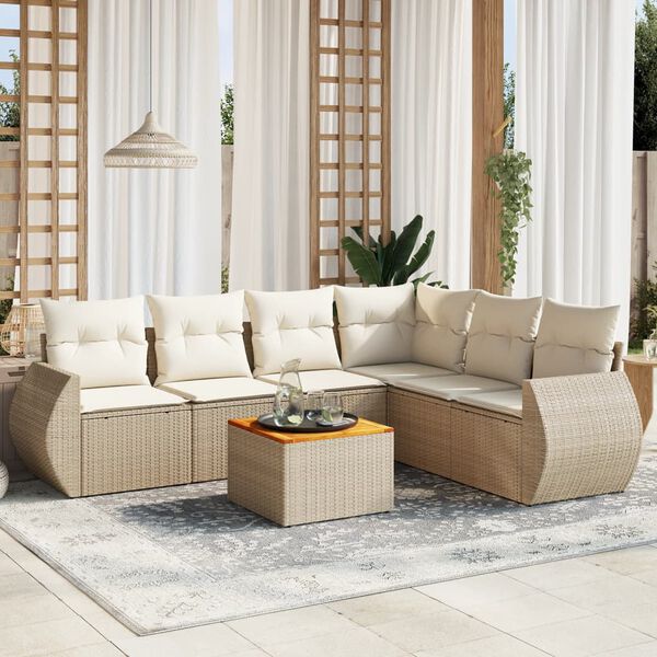 vidaXL 7 Piece Garden Sofa Set with Cushions Beige Poly Rattan