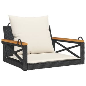 vidaXL Swing Bench with Cushions Black 63x62x40 cm Poly Rattan