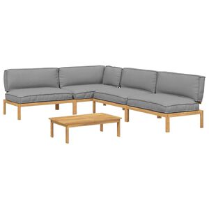 vidaXL Sofa Set with Cushion Plain Manual 5 pcs Grey Solid Acacia Wood