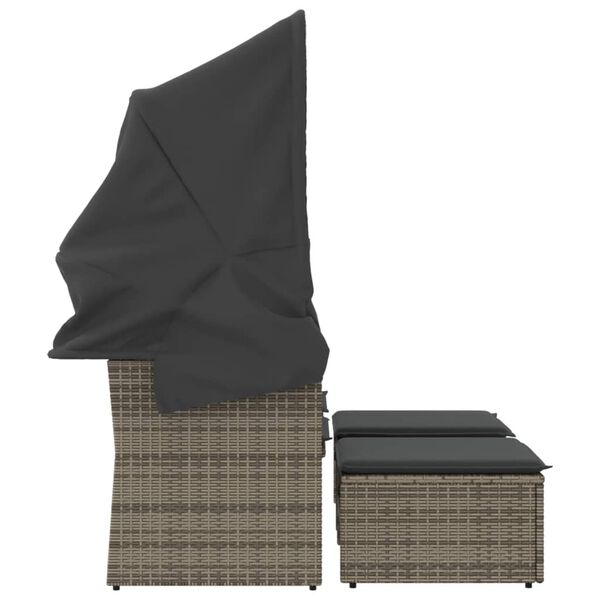 vidaXL Garden Sofa 2-Seater with Canopy and Stools Grey Poly Rattan
