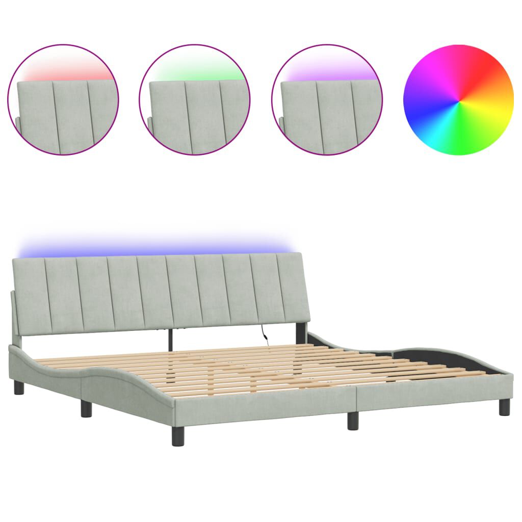 vidaXL Bed Frame with LED without Mattress Light Grey 193x203 cm Velvet
