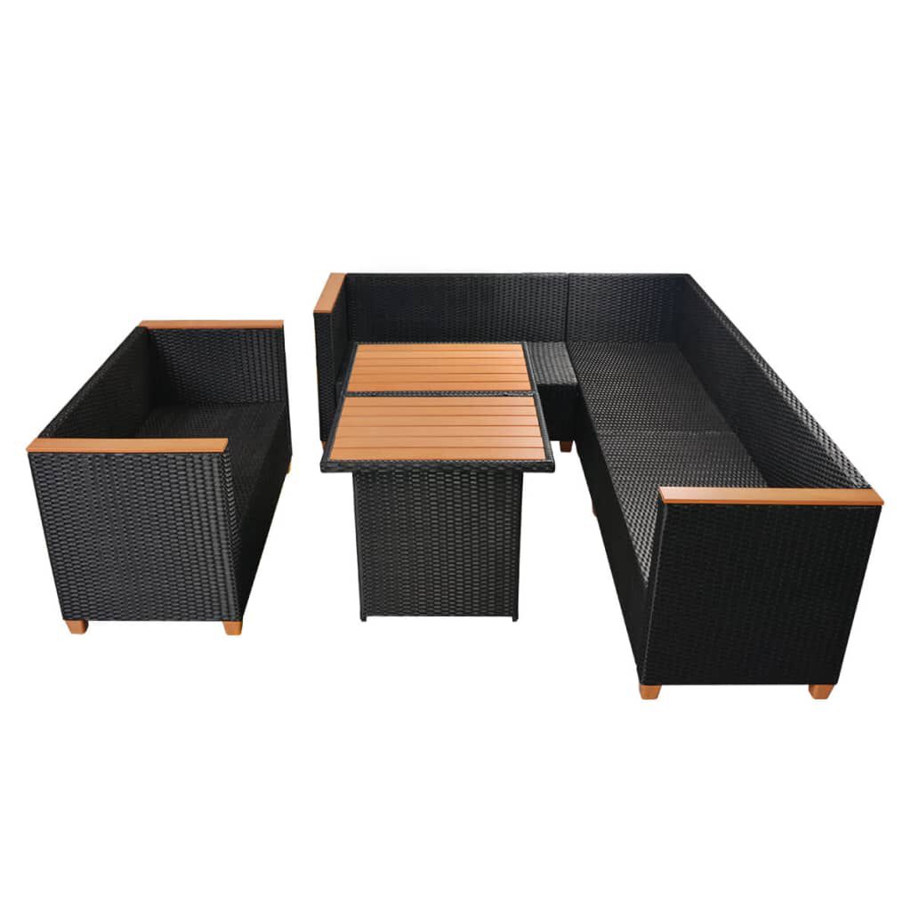 vidaXL 5 Piece Garden Lounge Set with Cushions Poly Rattan Black