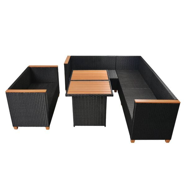 vidaXL 5 Piece Garden Lounge Set with Cushions Poly Rattan Black