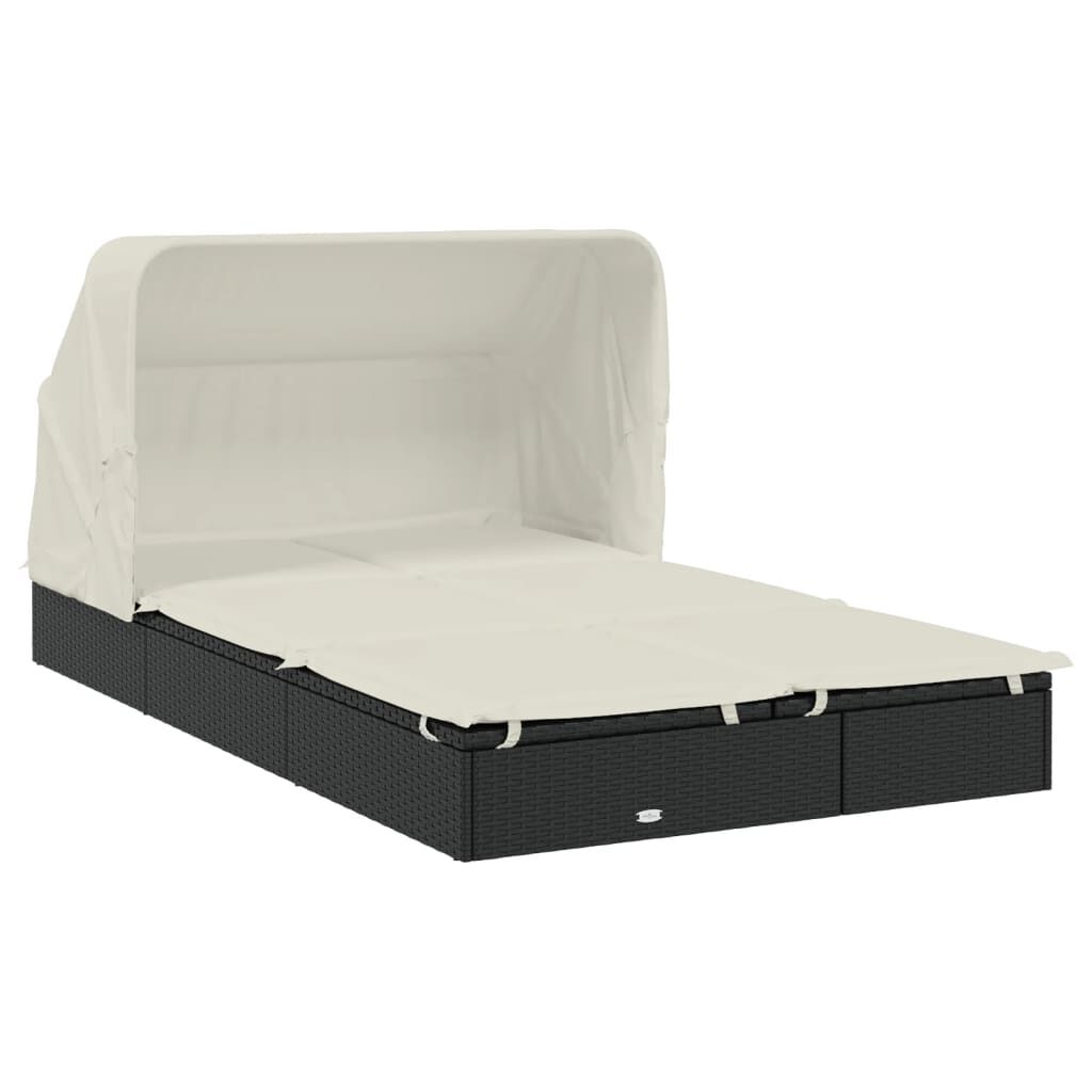 vidaXL 2-Person Sunbed with Foldable Roof Black 213x118x97 cm Poly Rattan