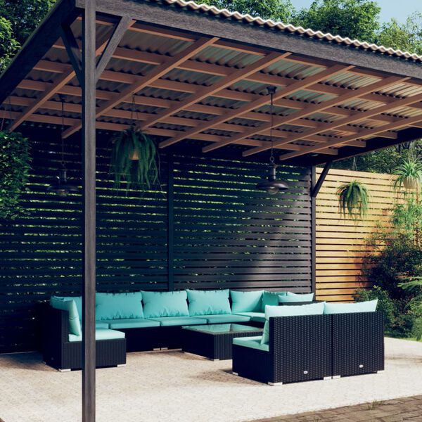 vidaXL 10 Piece Garden Lounge Set with Cushions Poly Rattan Black