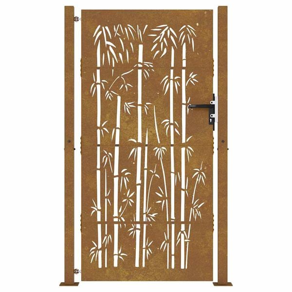 vidaXL Garden Gate 105x180 cm Corten Steel Bamboo Design