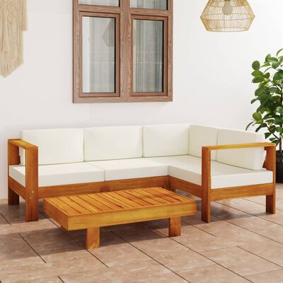 vidaXL 5 Piece Garden Lounge Set with Cream White Cushions Acacia Wood