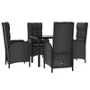 vidaXL 5 Piece Garden Dining Set with Cushions Black Poly Rattan