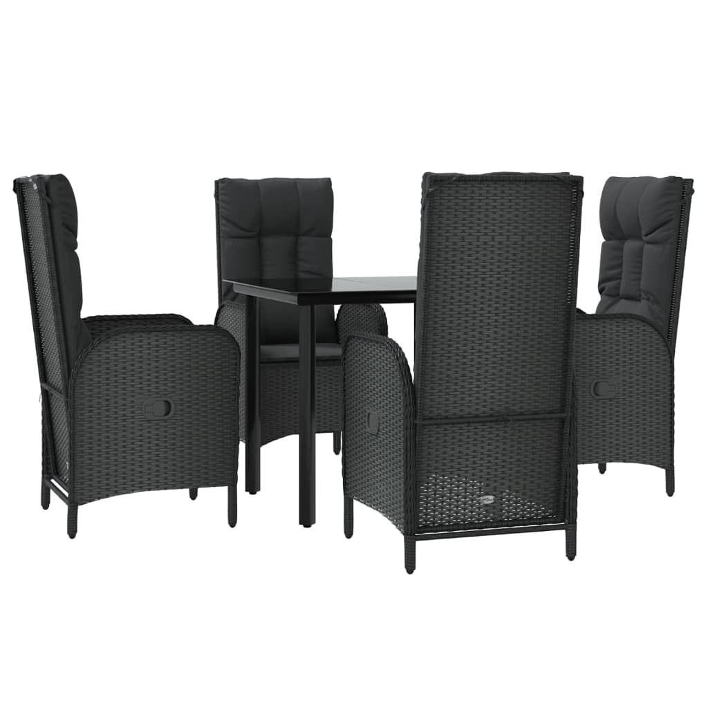 vidaXL 5 Piece Garden Dining Set with Cushions Black Poly Rattan