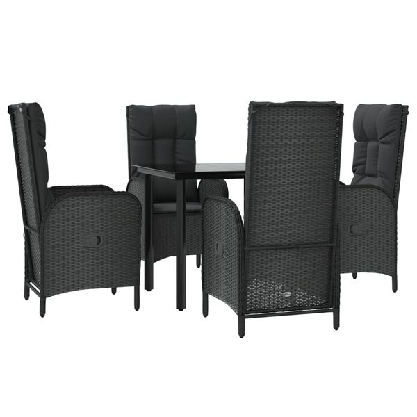 vidaXL 5 Piece Garden Dining Set with Cushions Black Poly Rattan