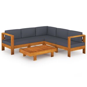vidaXL 6 Piece Garden Lounge Set with Dark Grey Cushions Acacia Wood