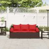 vidaXL Garden Sofa with Cushions 3-Seater Brown Poly Rattan