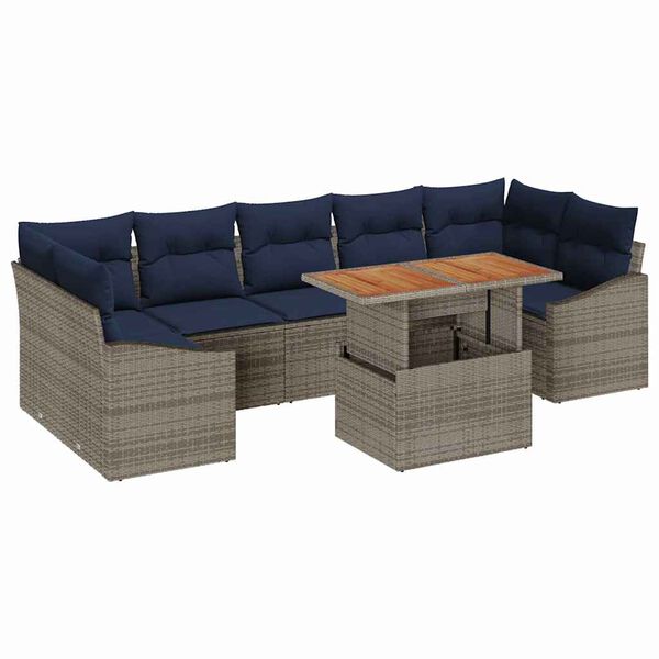 vidaXL Garden Dining Set with Cushion 8 pcs Grey and Navy