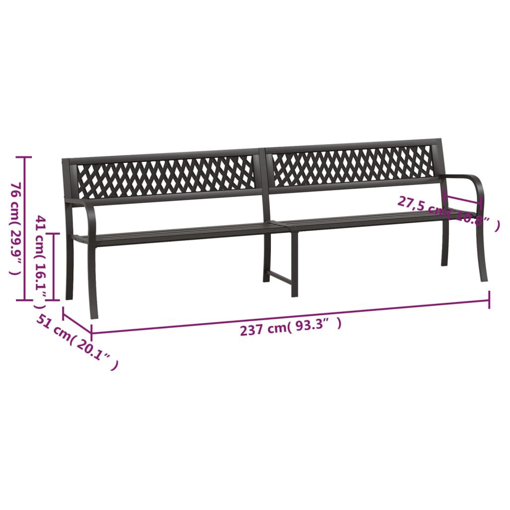 vidaXL Twin Garden Bench Black 237 cm Steel