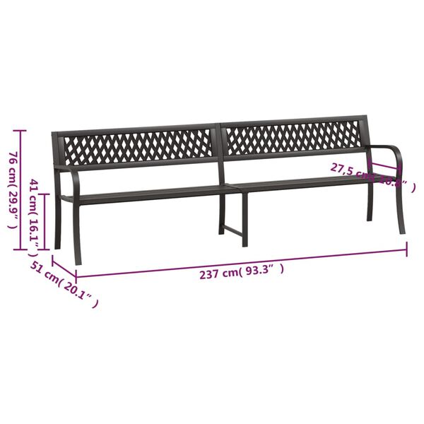vidaXL Twin Garden Bench Black 237 cm Steel
