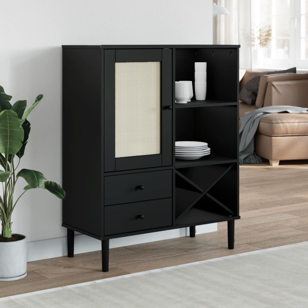 vidaXL Highboard SENJA Rattan Look Black 90x40x112cm Solid Wood Pine