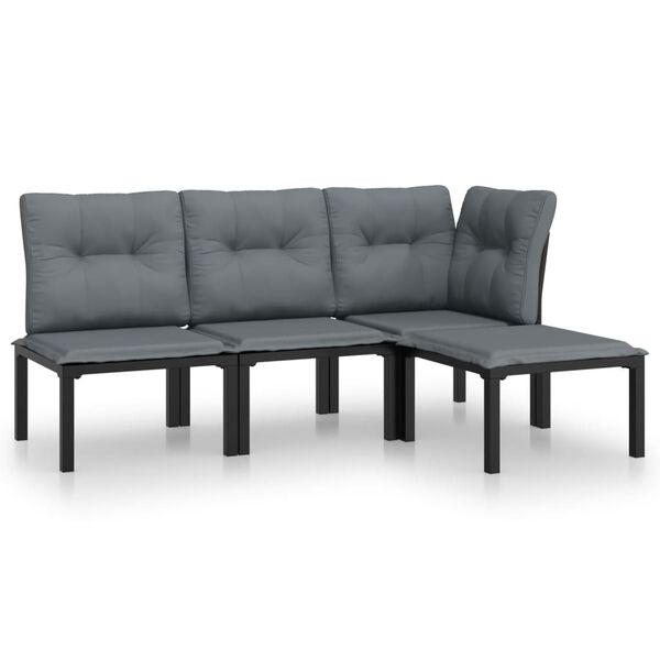 vidaXL 4 Piece Garden Lounge Set Black and Grey Poly Rattan