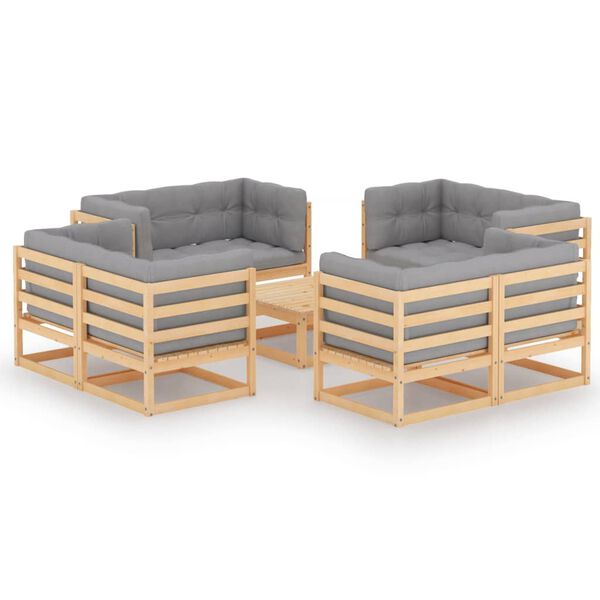 vidaXL 9 Piece Garden Lounge Set with Cushions Solid Pinewood